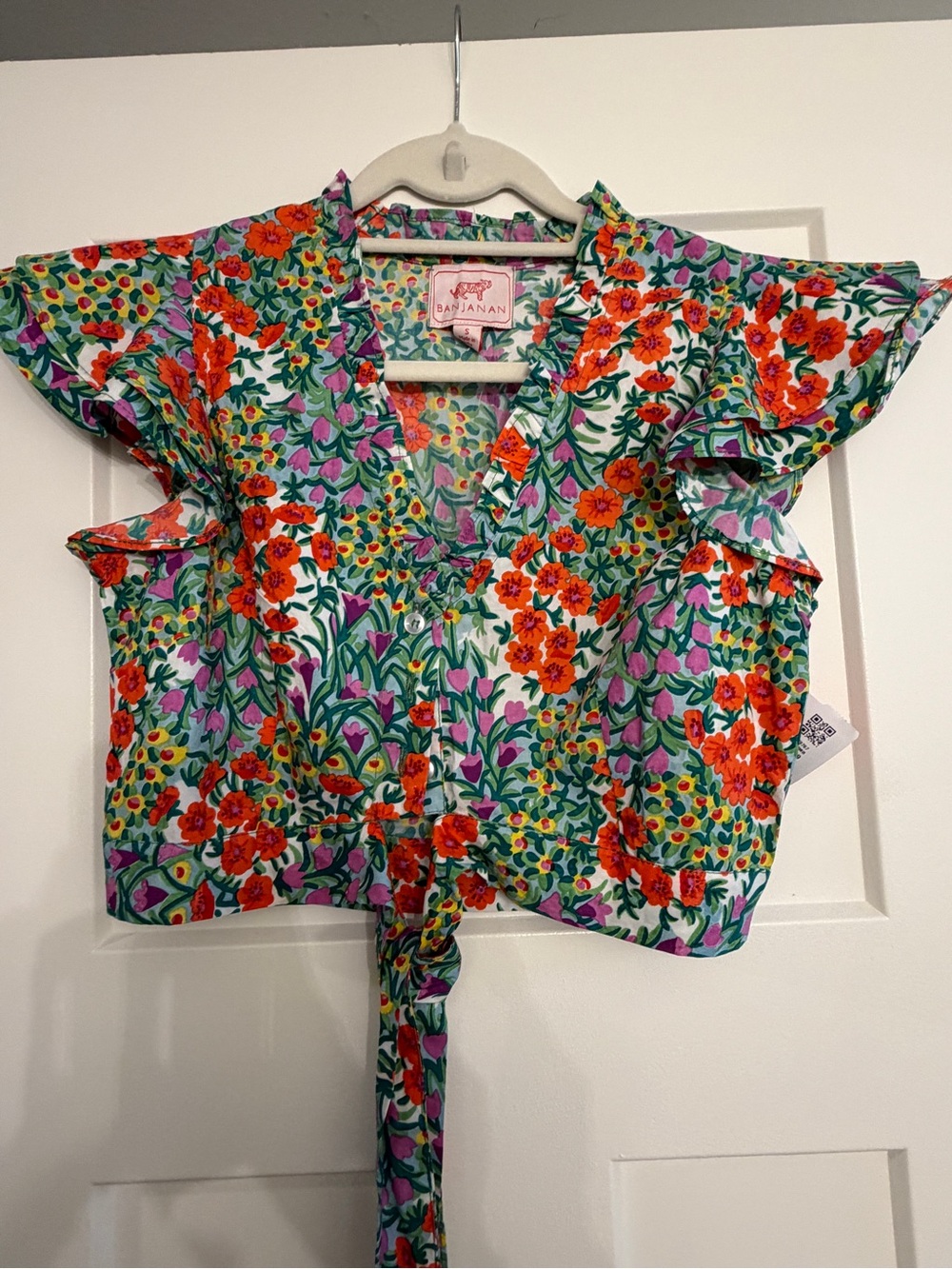 Banjanan x Madewell Crop Top NWT Size Small Floral Flutter Sleeve Tie Front - Picture 4 of 10